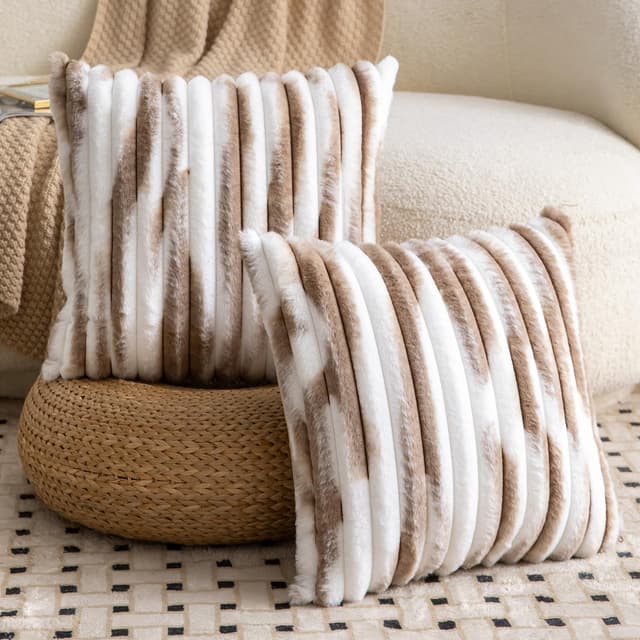 Thumbnail 6 de Madizz set of 2 faux fur cushion covers (18x18 inch / 45x45 cm) in taupe