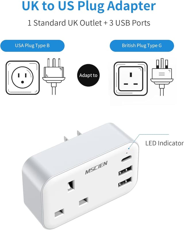 Thumbnail 3 de Mscien UK to US Travel Adapter 4‑in‑1