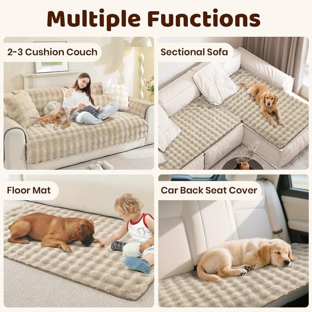 Detalle de Housse de canapé Royhom en peluche épaisse antidérapante (kaki clair, 70 x 150 cm)