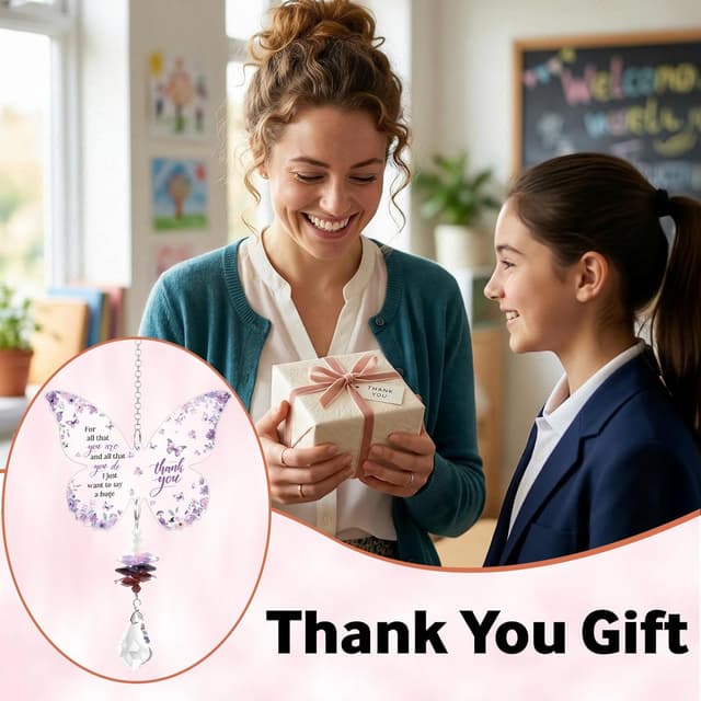 Detalle 2 de Butterfly Crystal Suncatcher Thank You Gift – Butterfly acrylic ornament with crystal chain