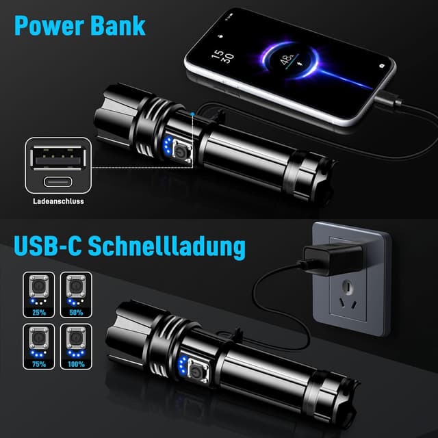 Detalle 2 de Glarylight Taschenlampe 1000000 Lumen 🔦