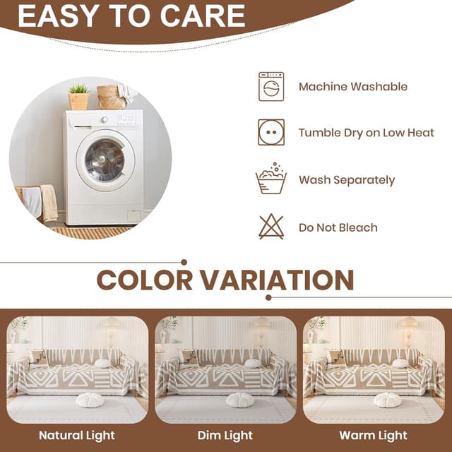 Detalle 2 de Royhom housse de canapé d’angle 4 places en chenille kaki (180x380 cm) avec glands décoratifs