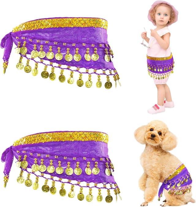 Thumbnail 6 de Baisdan 2 Pcs Kids & Dogs Belly Dance Hip Scarf with Sequin Coins