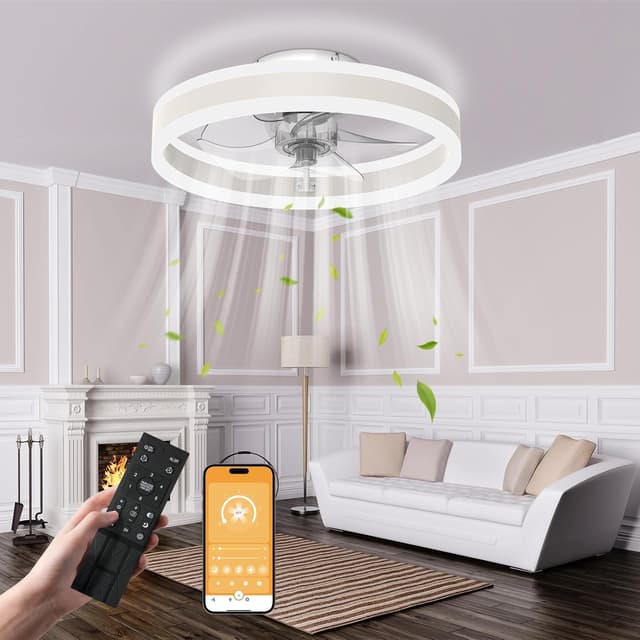 Detalle de Nalezuns Deckenleuchte mit Ventilator: Deckenventilator mit Beleuchtung, 3 Farbtemperaturen & 6 Geschwindigkeiten (Fernbedienung, 40 cm)