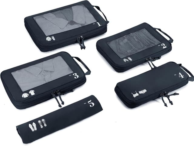 Detalle de ECOHUB 5-teiliger Kompressions-Koffer-Organizer im Set (Packwürfel) – dunkelblau