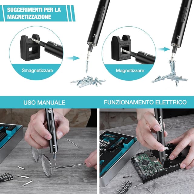 Detalle de DURATECH Set 55 cacciaviti elettrici di precisione con magnetizzatore e ricarica USB-B