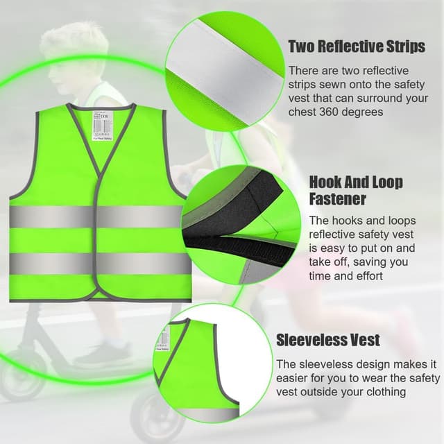 Detalle de AYBUY 2 Pezzi Giubbotto di Sicurezza per Bambini con bande rifrangenti (verde fluorescente)