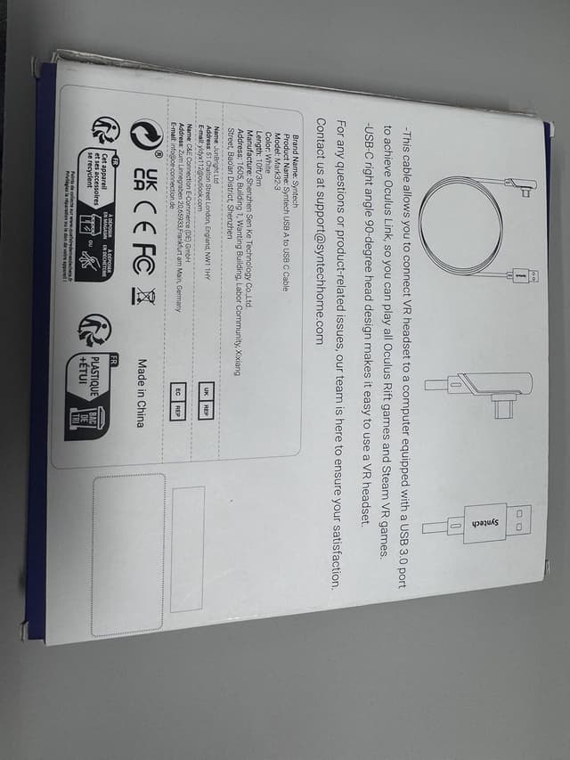 Detalle de Syntech Link Kabel 3 m (USB 3.0 auf USB‑C) für Meta Quest & Pico – PC‑VR / SteamVR Zubehör