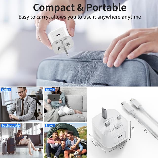 Thumbnail 6 de for iPhone USB‑C Fast Charger Plug and Cable 20W PD ⌘