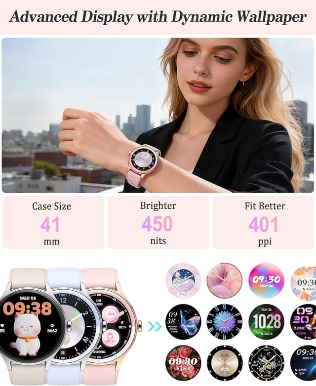 Detalle de ZOSKVEE Smart Watch for Women, Ladies & Men (1.27'' Fitness Watch, 41mm case) with Call & Fitness Tracking