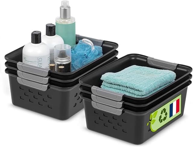 Imagen de Iris Ohyama Panier d'étagère, Plastique, Noir, 5L, Lot de 6 en OfertitasTOP