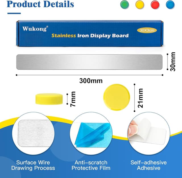 Detalle de Wukong Magnettafel Memotafel 6er-Set (30×3 cm) selbstklebend mit 16 starken Magneten