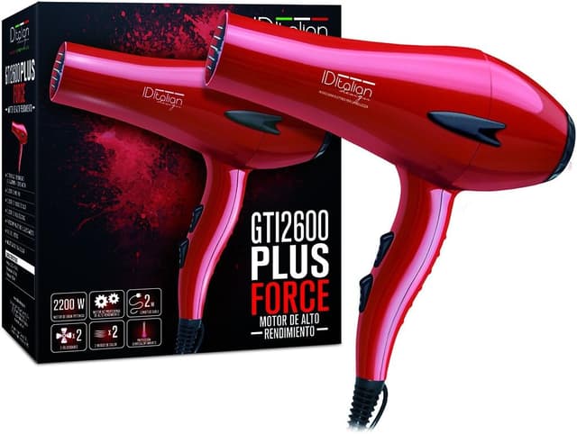 Detalle de ID Italian Design Professioneller Haartrockner mit Stylingdüse, 3 Temperaturen, 2 Gebläsestufen (2200 W) – Rot