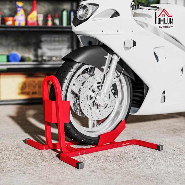 Detalle de HOMCOM lève moto d’atelier pour béquille et roue avant (17 à 21 pouces) en métal époxy rouge