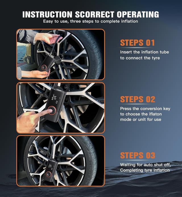 Thumbnail 6 de Fshyos Tyre Inflator 150 PSI portable pump