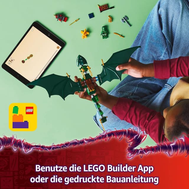 Detalle de LEGO NINJAGO 71829 Lloyds grüner Walddrache – baubarer Spielzeugdrache mit 2 Minifiguren
