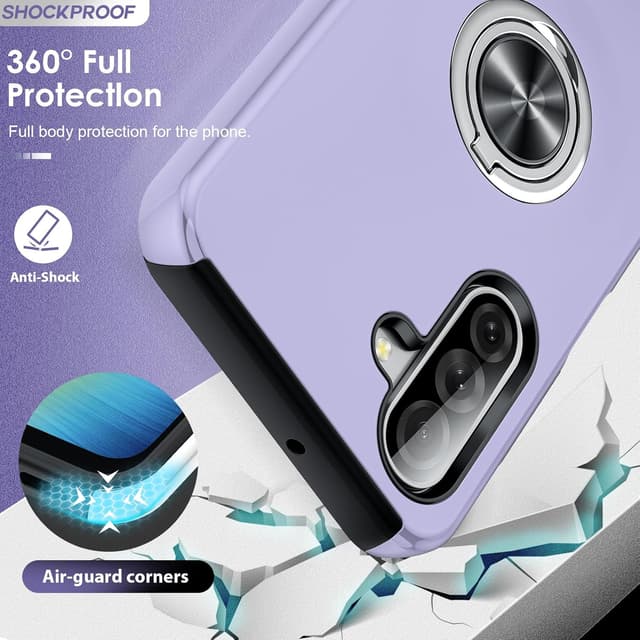 Detalle 2 de LeYi Galaxy A26 5G case with tempered glass, camera lens protectors and invisible 360° ring holder (Purple)