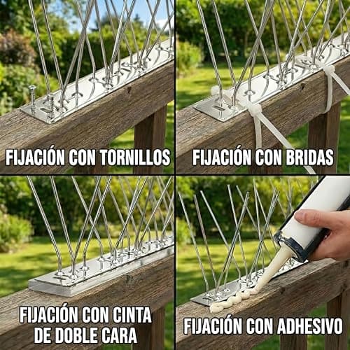 Thumbnail 6 de KOKMEYA Pinchos antipalomas de acero inoxidable 304 (1 m, 4 piezas de 25 cm) con tornillos y bridas para balcón, canalón y tejado