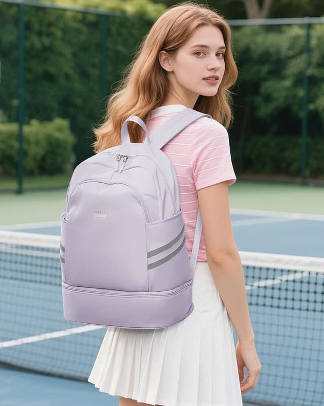 Detalle 2 de SZLX Sportrucksack für Frauen mit Schuhfach & Nassetasche – faltbarer Reise- und Sport-Laptop-Rucksack in Lila