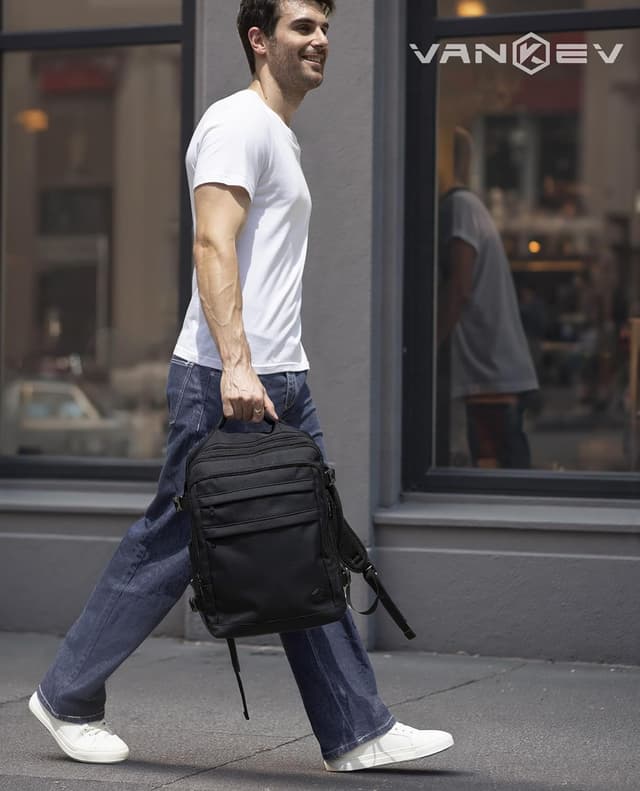 Detalle 2 de VANKEV Ryanair EasyJet Eurowings Wizz Air Cabin Bag – expandable underseat laptop bag 40x30x20 to 40x30x25 (24L to 30L), black