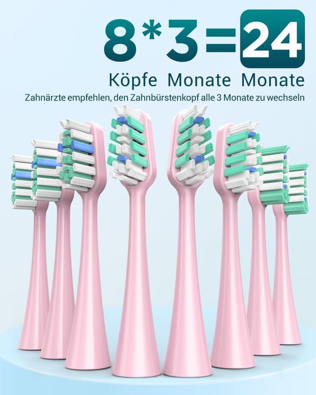 Detalle de Brosse à dents électrique sonique pour dents sensibles (adultes & enfants) Rose Bonbon — 5 modes, 8 têtes et étui de voyage, IPX7