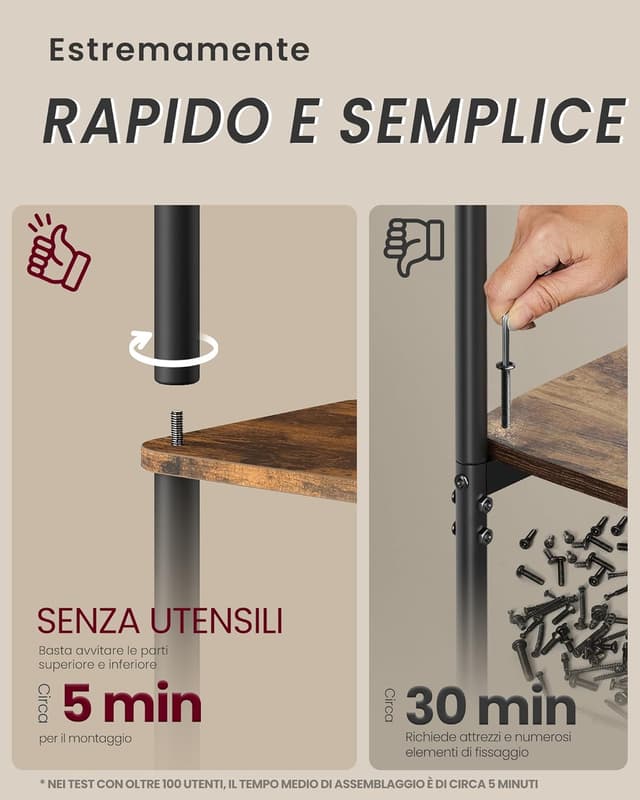 Detalle de VASAGLE Montaggio Super Veloce senza Attrezzi LLS135K01: scaffale a 5 ripiani autoportante in stile vintage
