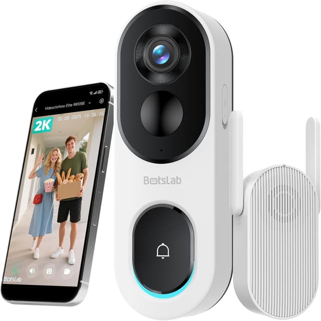 Detalle de BOTS LAB Videocitofono Wi‑Fi 2K con Chime e 2,4 GHz, video campanello con audio bidirezionale e visione notturna IP66 (nero)