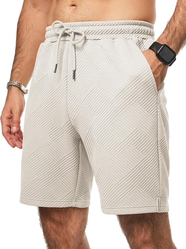 Detalle de JMIERR Herren Textur-Shorts 2026 Sommer Casual mit 3 Taschen und elastischem Bund