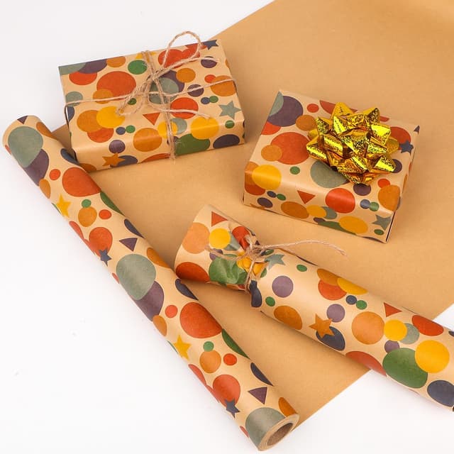 Detalle de HBell Wrapping Paper Roll 43cm x 10m colourful dots gift wrap