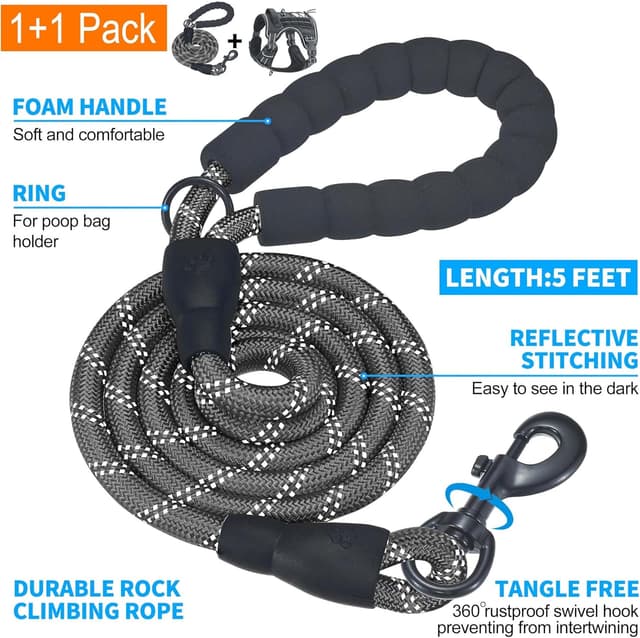 Detalle de Haapaw Heavy Duty Tactical Dog Harness (XL) – No-Pull Adjustable with Molle & Reflective Straps, Black