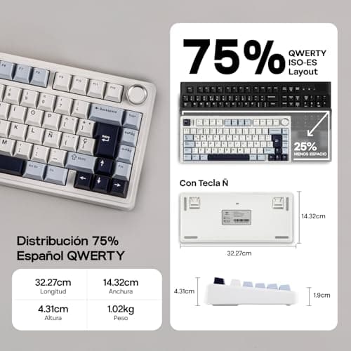 Detalle de EPOMAKER Aula F75 ISO-ES (75%) teclado mecánico inalámbrico 3 modos con perilla, RGB y hot-swap