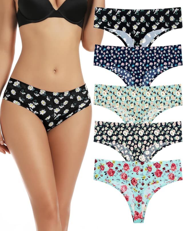 Detalle de VOENXE Lot de 5 tangas femme sans couture taille haute (strings tanga invisibles, seamless)