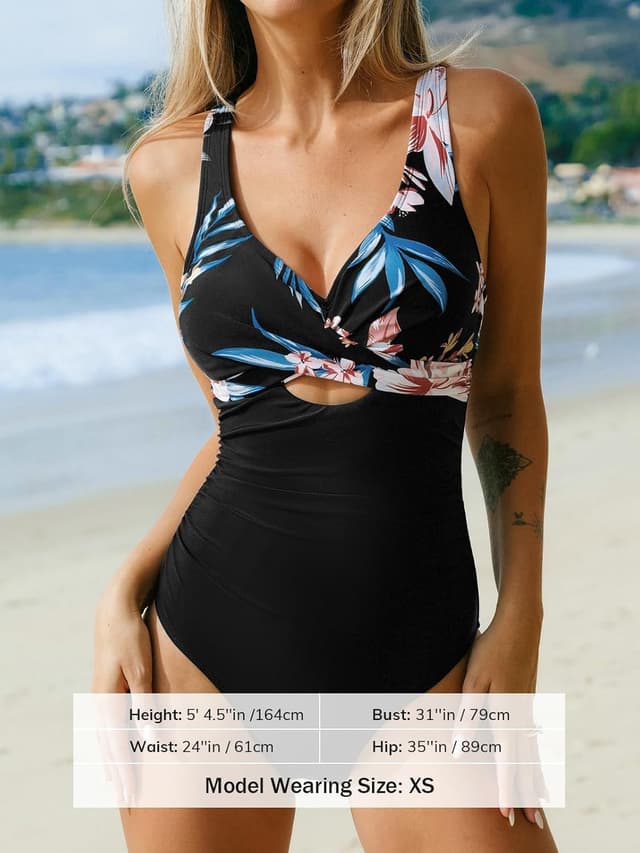 Detalle de CUPSHE Damen Badeanzug mit Wickeloptik, V-Ausschnitt und Raffungen für Bauchweg