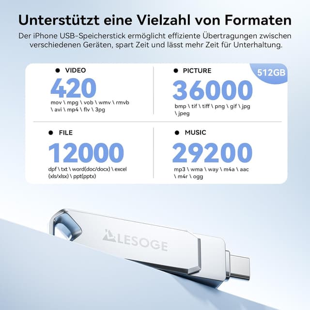 Detalle 2 de LESOGE USB C Stick 512 GB, MFi