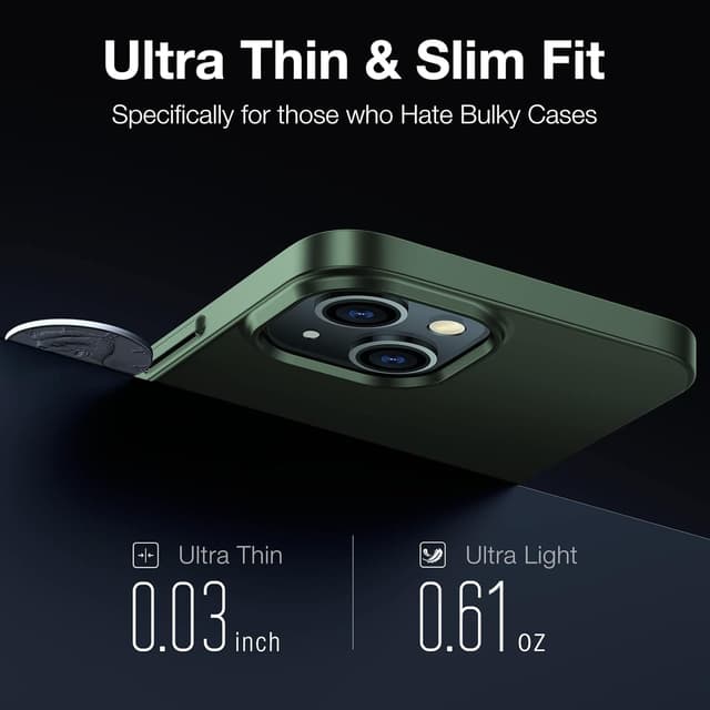 Detalle de TORRAS Slim Fit Compatible for iPhone 13 mini Case (5.4-inch) — Alpine Green, paper-thin anti-scratch cover