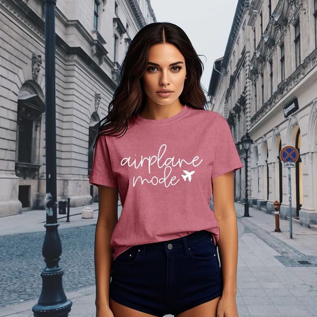 Detalle de Qskall women’s travel themed T-shirt “Airplane Mode” tee