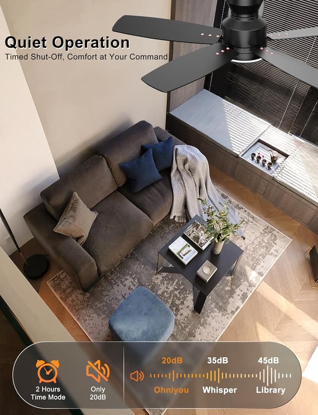 Thumbnail 4 de Ohniyou 52" Low Profile Ceiling Fan with Light ๐