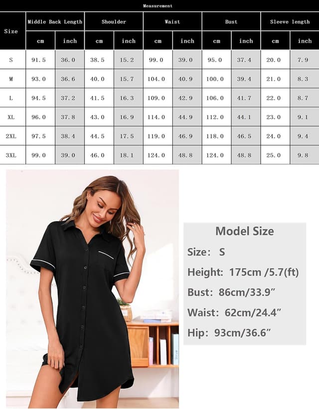 Detalle de Bresdk chemise de nuit femme manches courtes boutonnée en jersey léger à col en V