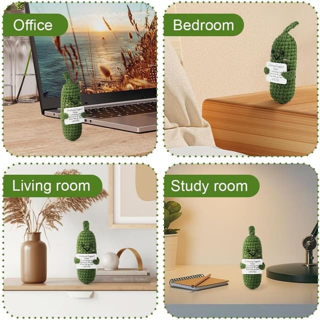 Detalle 2 de Aolso Poupée en laine concombre « Positive Pomme de Terre » avec carte message – mini jouet pour bureau, maison et cadeaux