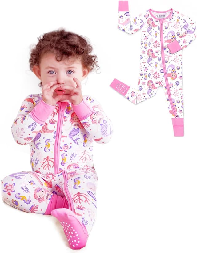 Detalle de babee Reshinee Bamboo Viscose Baby Footie Pajamas Convertible Zipper Onesie (0–24M)