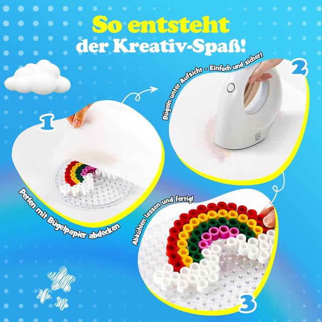 Detalle de Bügelperlen Set Groß 10 mm – Komplettset mit 2 Bügelplatten & Vorlagen für Kinder ab 3 Jahren