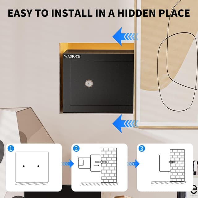 Detalle de WASJOYE Mini Cassaforte a muro con serratura a chiave, 6,6L (23×17×17 cm)
