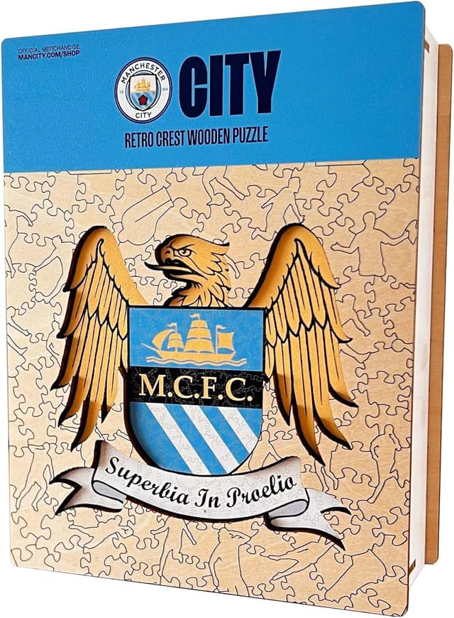 Detalle 2 de Iconic Puzzles Manchester City Retro Logo, puzzle di legno sostenibile taglia S (150 pezzi)