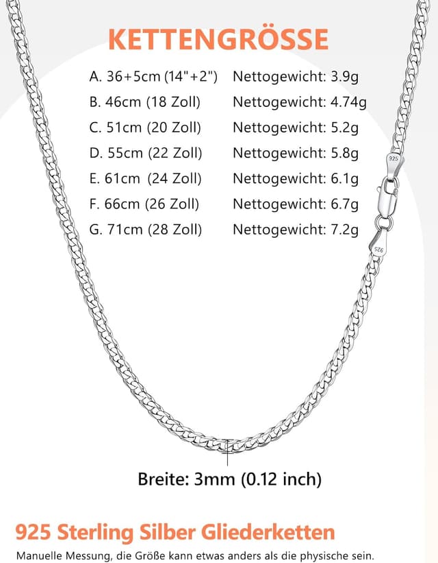 Detalle 1 de Silvora S925 Silber Kubanische Kette 3 mm