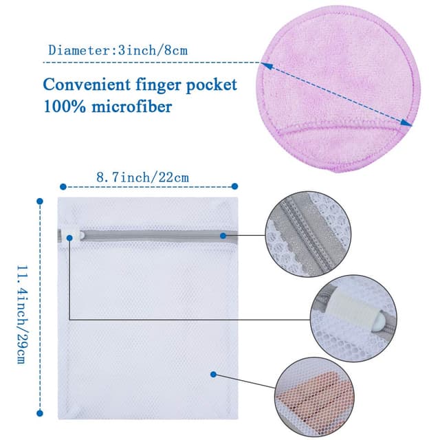 Detalle de KinHwa Waschbare Abschminkpads (12er-Set) aus Mikrofaser mit Schlaufe – Abschminken nur mit Wasser