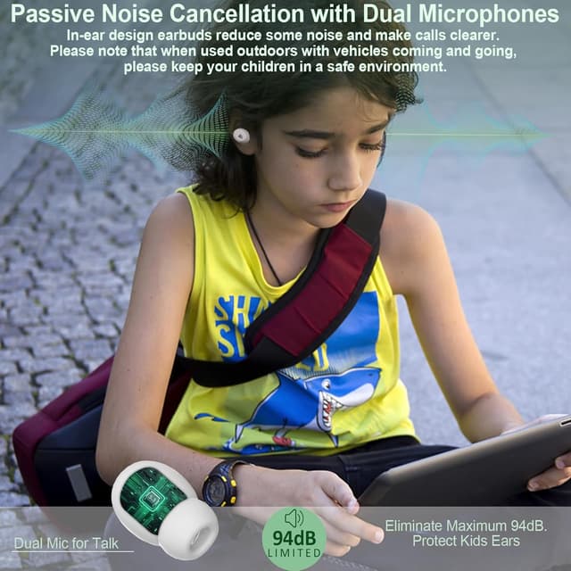 Detalle 2 de COOTIMOCK Kids Earbuds (85dB safe volume) – Wireless Bluetooth headphones with mic, 30H playtime, waterproof