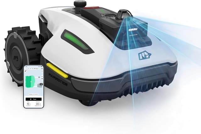 Detalle de MAMMOTION YUKA mini 2 1000 — robot rasaerba con LiDAR 360° e Visione AI, senza cavo perimetrale