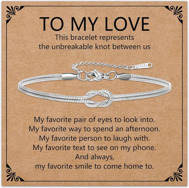 Detalle de HEYEJET Liebesknoten Armband aus Edelstahl (Silber/Gold) – Geschenkidee mit Verlängerungskette