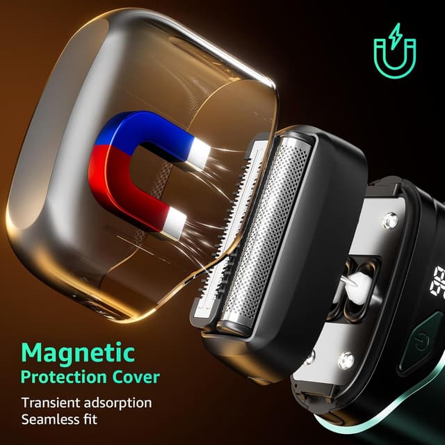 Detalle de Electric Foil Shaver for Men (Emerald Green) — Mini Cordless Wet/Dry Razor with IPX7 and USB-C