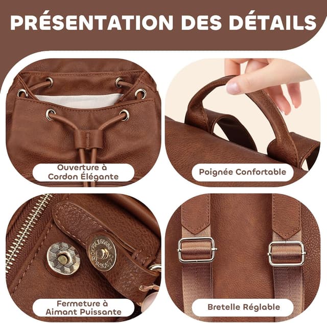 Thumbnail 6 de Leathario Petit sac à dos femme en cuir vegan antivol léger